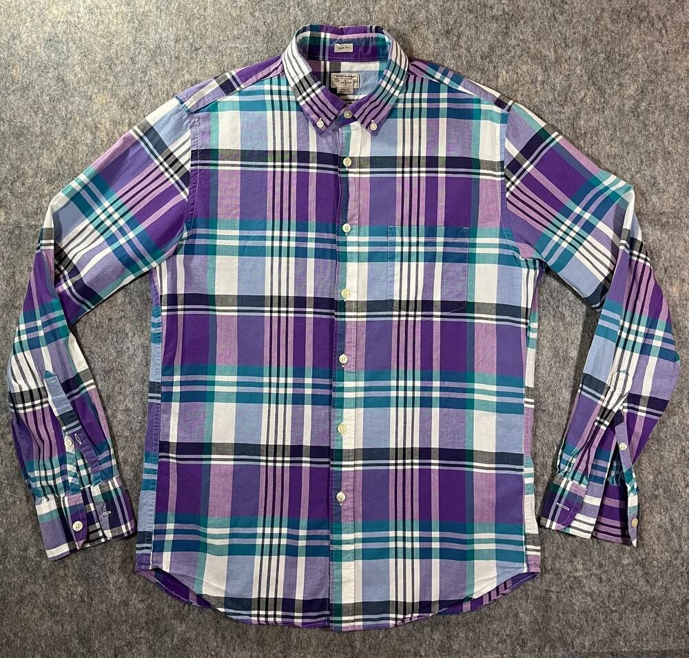 J.Crew Summer Plaid Shirt / Mens Medium M /Slim Fit Purple Teal Blue Button Down